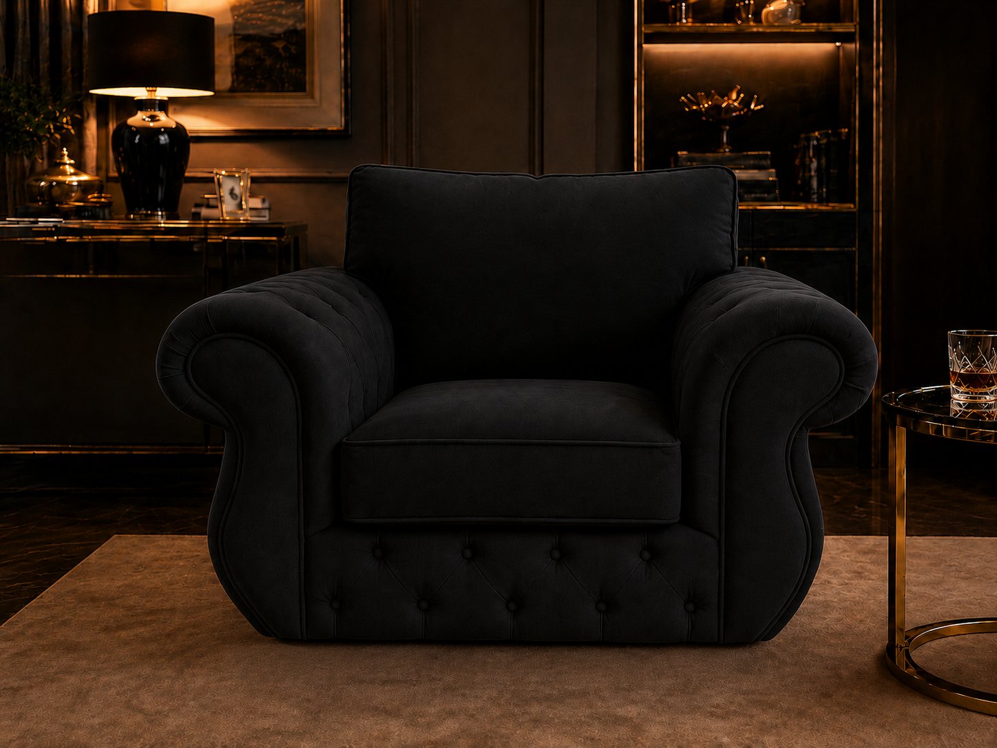 Rio Swan Chesterfield 1 Seater Sofa – Velvet Fabric