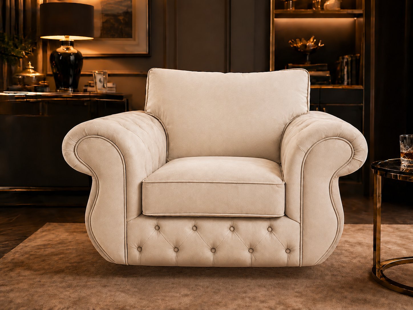 Rio Swan Chesterfield 1 Seater Sofa – Velvet Fabric