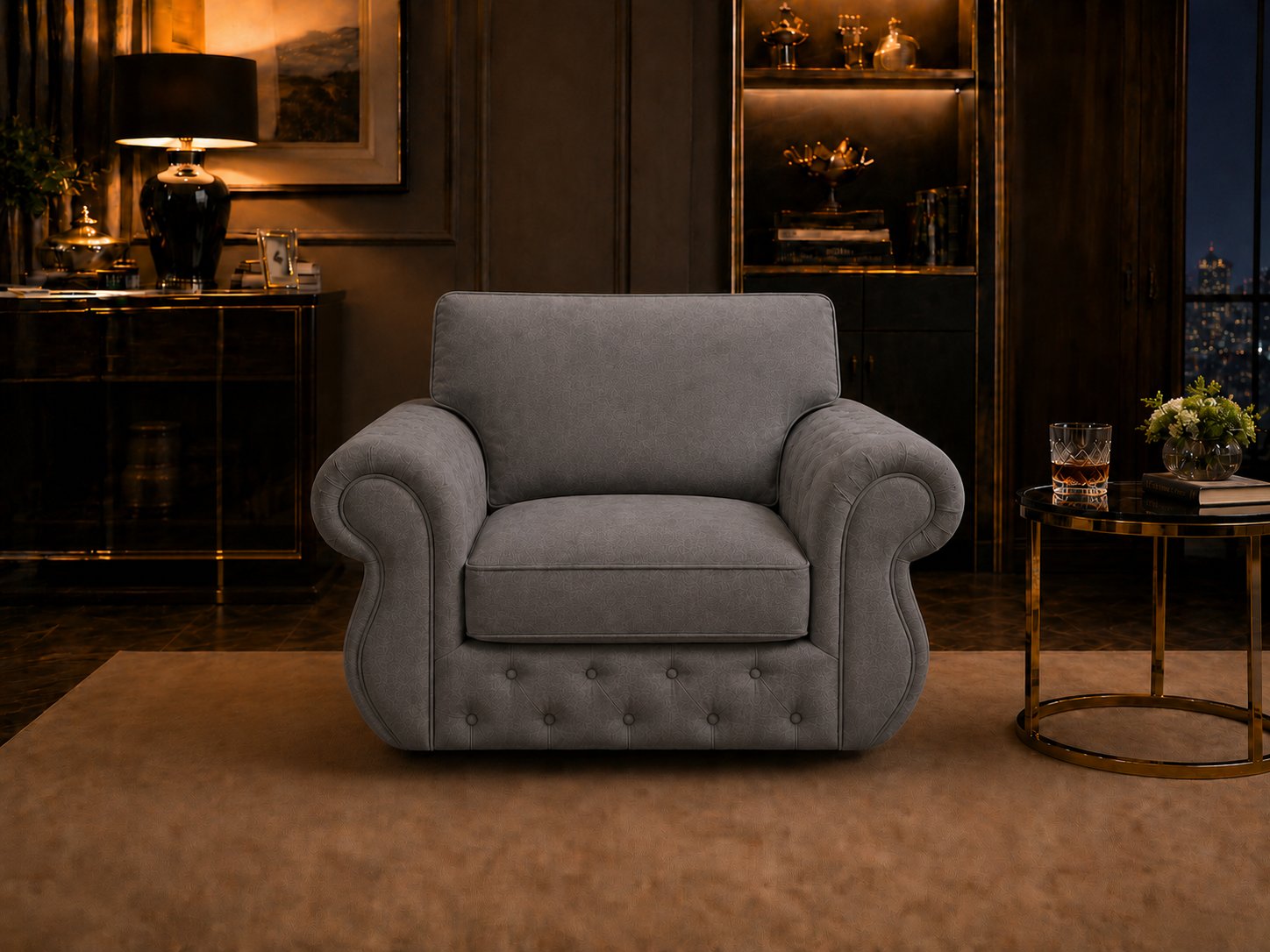 Rio Swan Chesterfield 1 Seater Sofa – Velvet Fabric