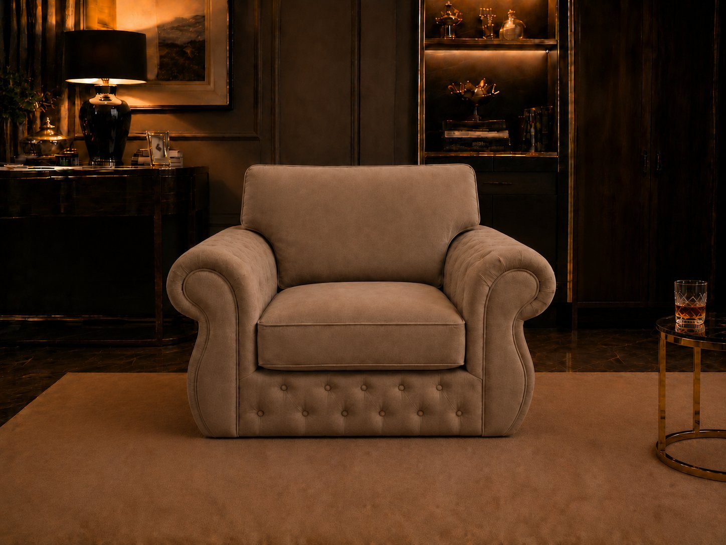 Rio Swan Chesterfield 1 Seater Sofa – Velvet Fabric