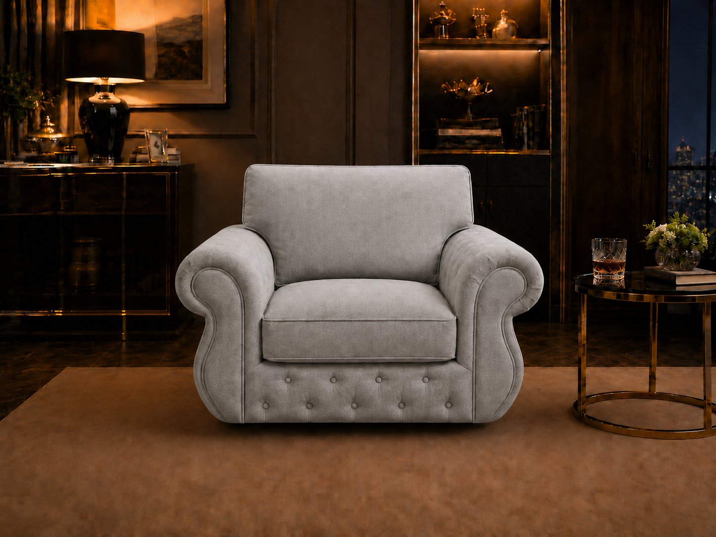 Rio Swan Chesterfield 1 Seater Sofa – Velvet Fabric
