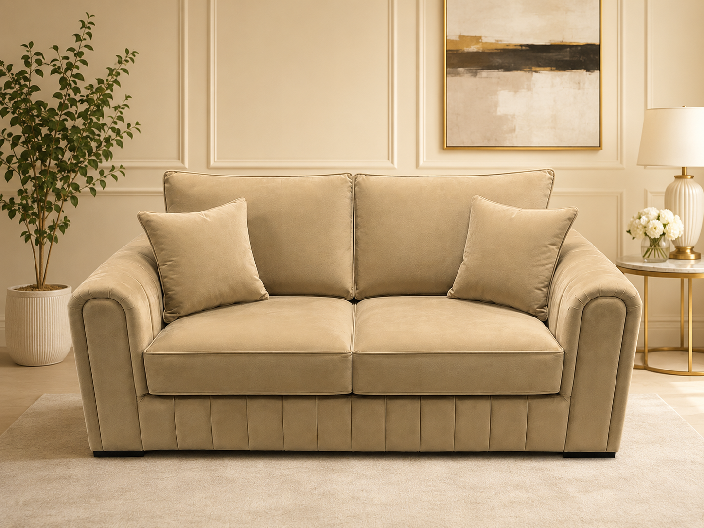 Lilly Plush Velvet 2 Seater Sofa – Plain Fabric Loveseat with Soft Cushions