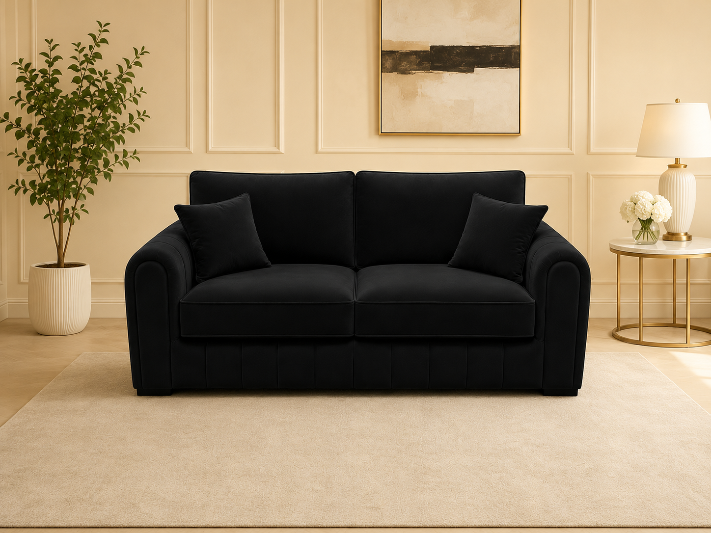 Lilly Plush Velvet 2 Seater Sofa – Plain Fabric Loveseat with Soft Cushions