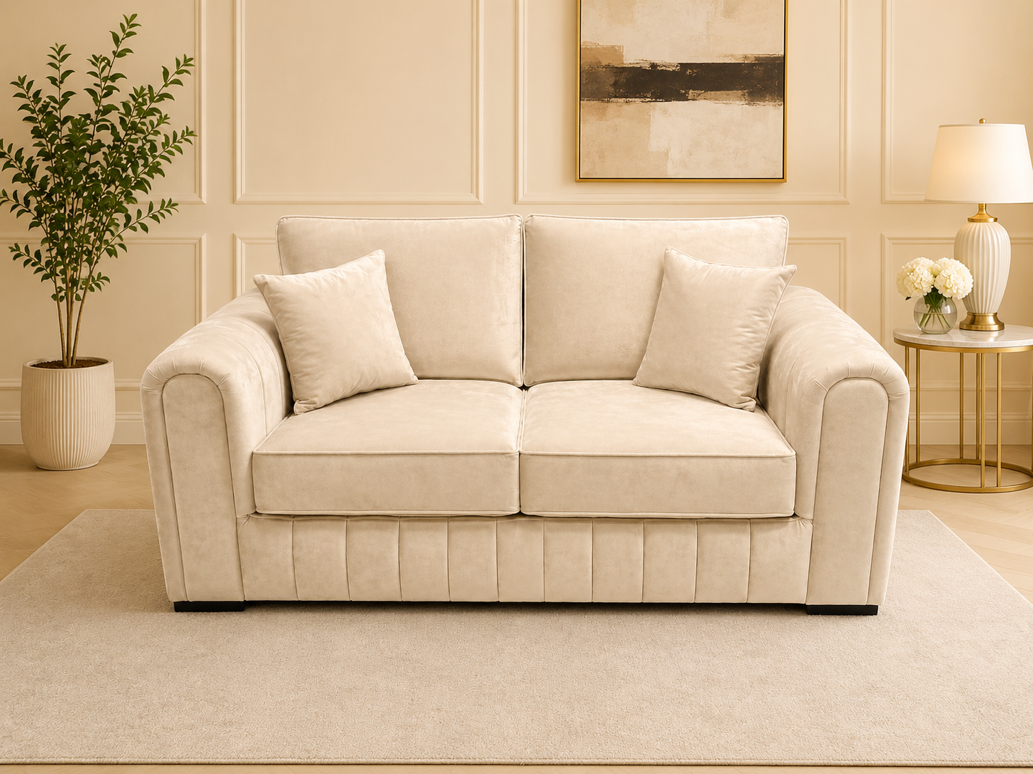 Lilly Plush Velvet 2 Seater Sofa – Plain Fabric Loveseat with Soft Cushions