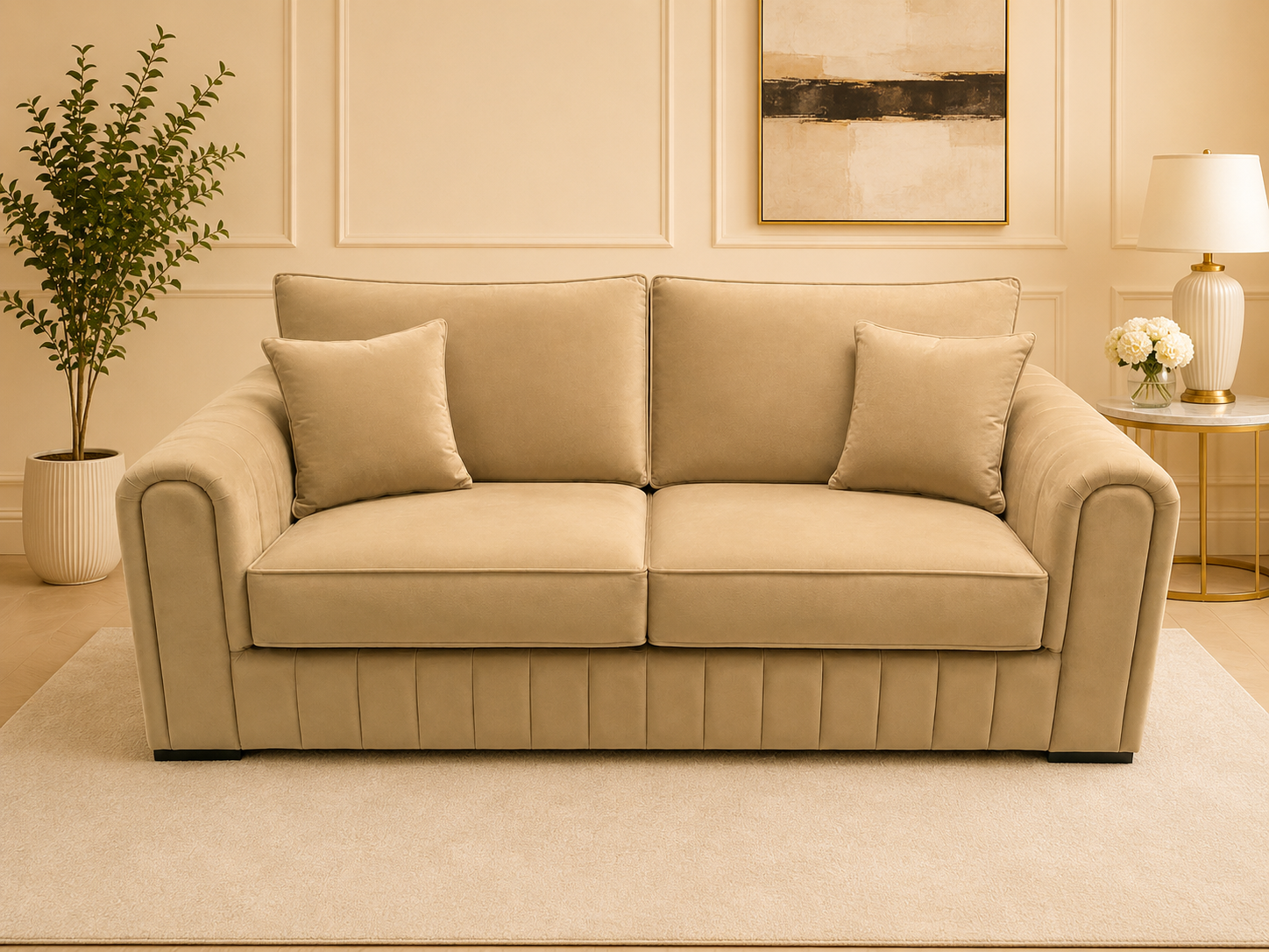 Lilly Plush Velvet 3 Seater Sofa – Plain Fabric Large Sofa with Soft Cushions