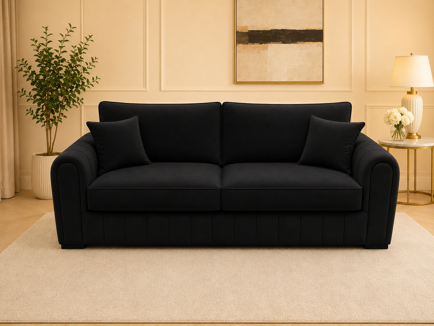 Lilly Plush Velvet 3 Seater Sofa – Plain Fabric Large Sofa with Soft Cushions