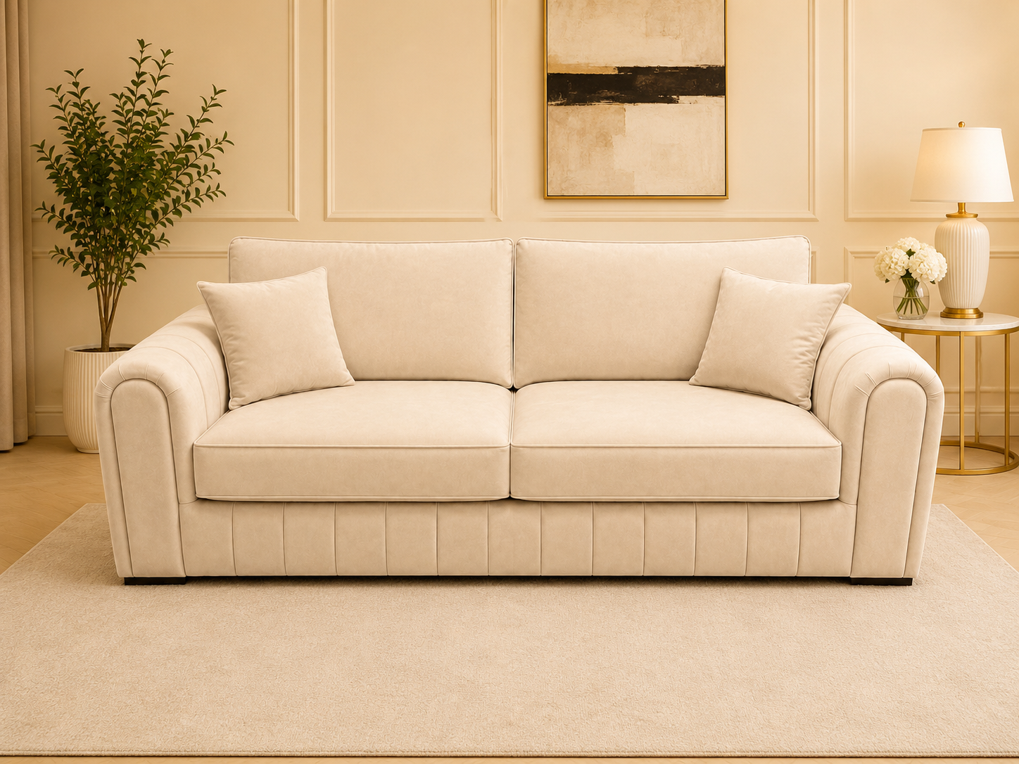 Lilly Plush Velvet 3 Seater Sofa – Plain Fabric Large Sofa with Soft Cushions