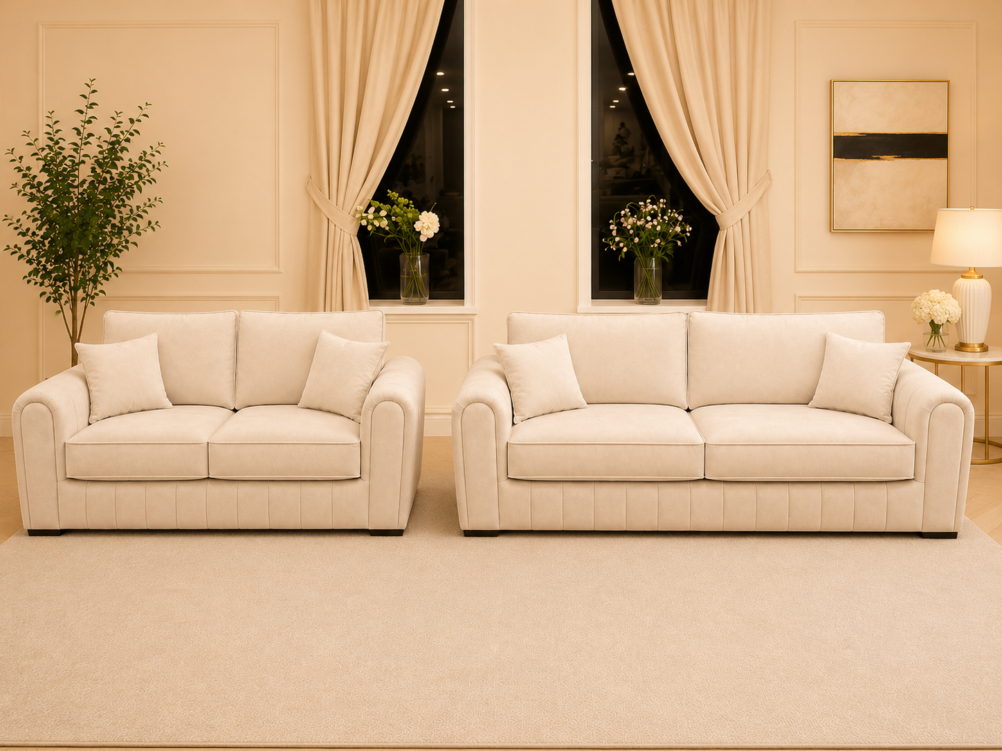 Lilly Plush Velvet 3+2 Sofa Set – Plain Fabric Sofa Suite with Soft Cushions