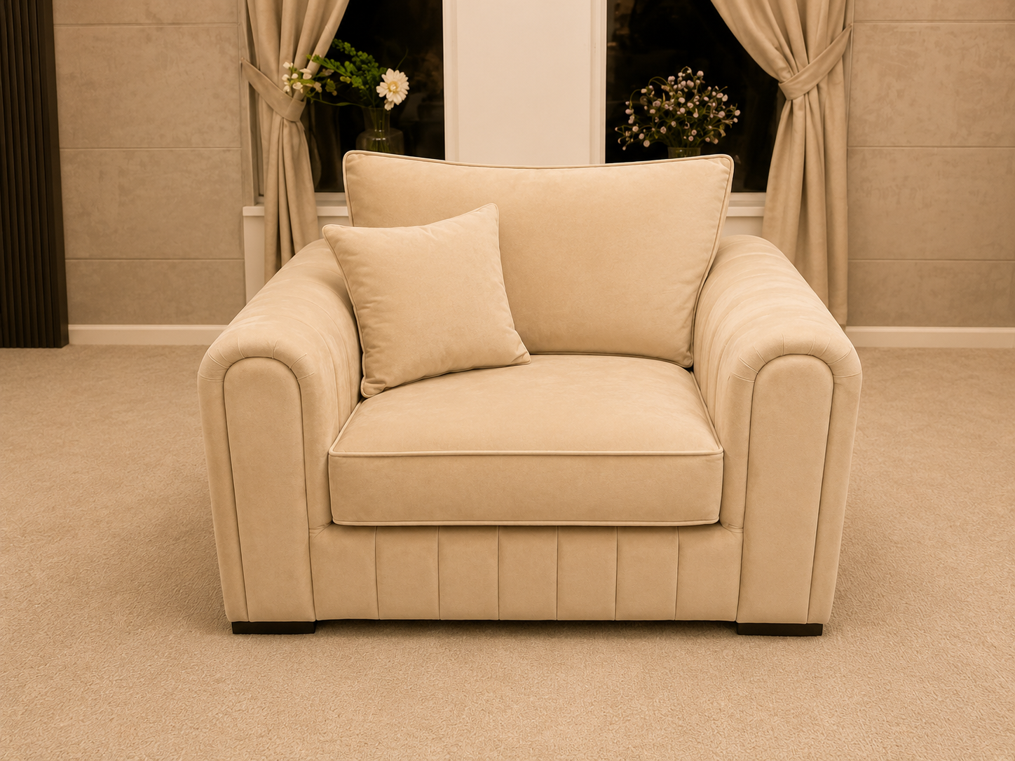Lilly Plush Velvet Armchair – Plain Fabric Sofa Chair with Soft Cushions