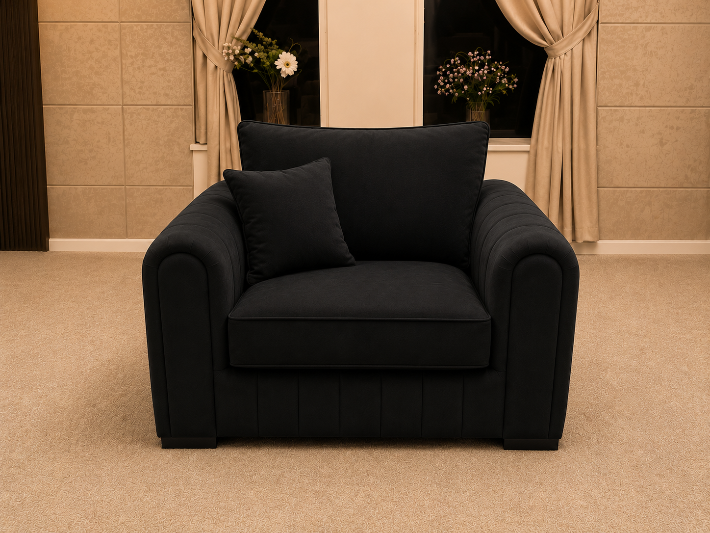Lilly Plush Velvet Armchair – Plain Fabric Sofa Chair with Soft Cushions