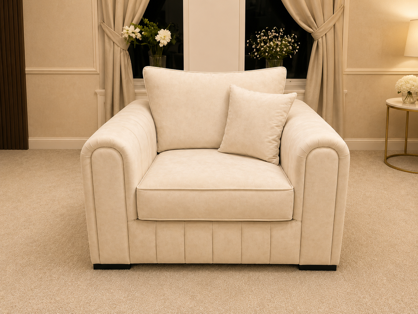 Lilly Plush Velvet Armchair – Plain Fabric Sofa Chair with Soft Cushions