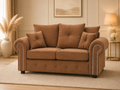 Olympia Plush Velvet 2 Seater Sofa – Luxury Rolled Arm Sofa with Studded Trim