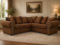 Olympia Plush Velvet Corner Sofa – Luxury Rolled Arm Corner Sofa with Studded Trim