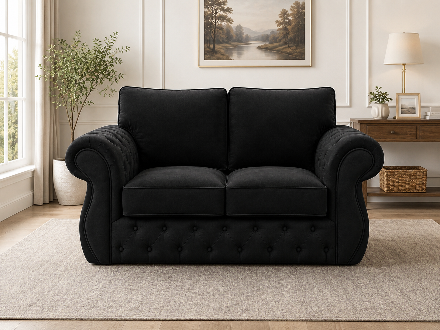 Rio Swan Chesterfield 2 Seater Sofa – Velvet Fabric