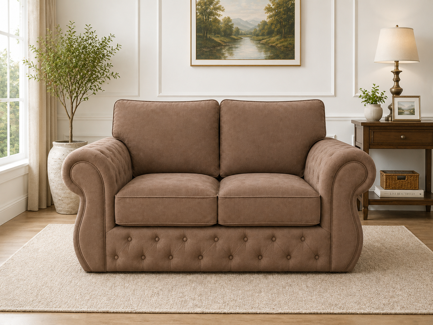 Rio Swan Chesterfield 2 Seater Sofa – Velvet Fabric