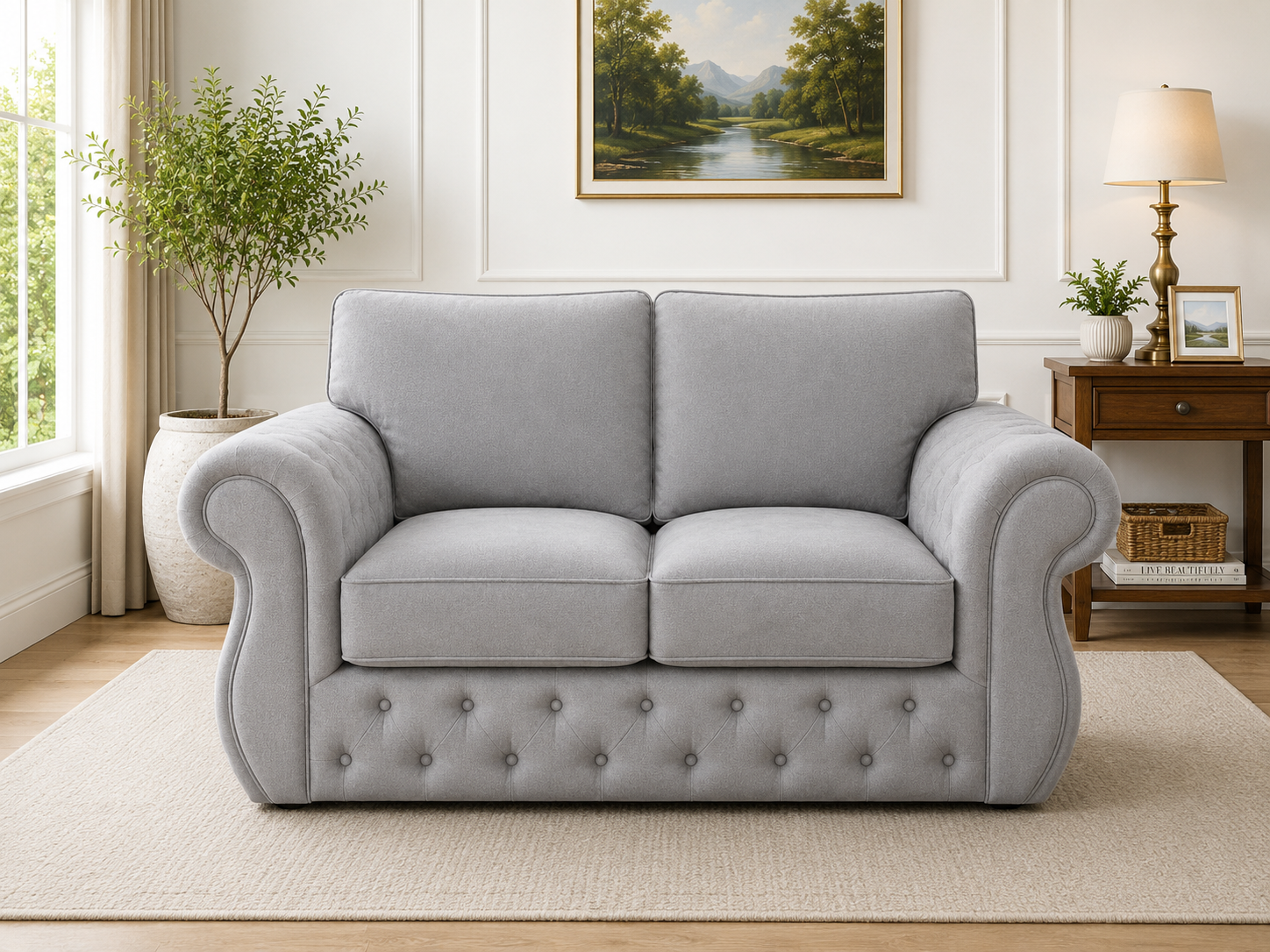 Rio Swan Chesterfield 2 Seater Sofa – Velvet Fabric