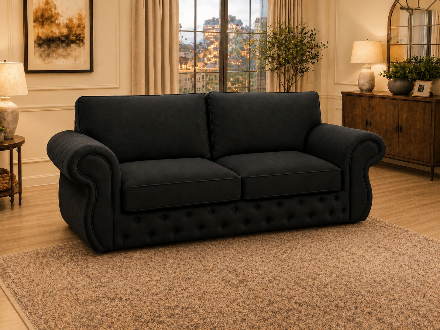 Rio Swan Chesterfield 3 Seater Sofa – Velvet Fabric