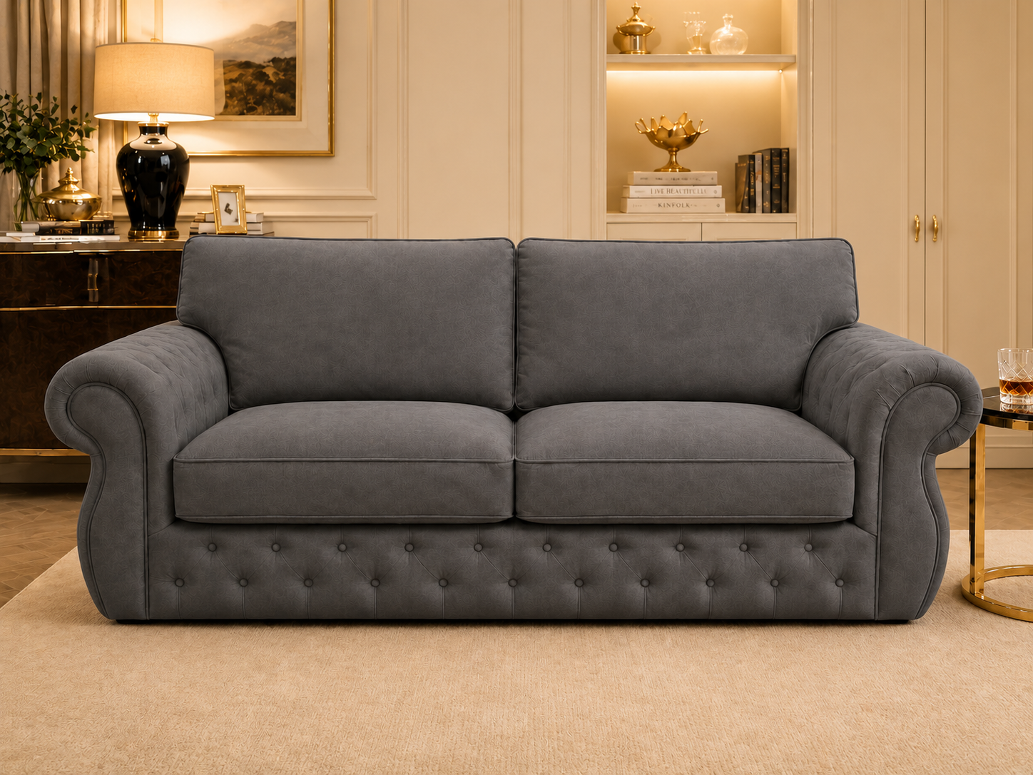 Rio Swan Chesterfield 3 Seater Sofa – Velvet Fabric