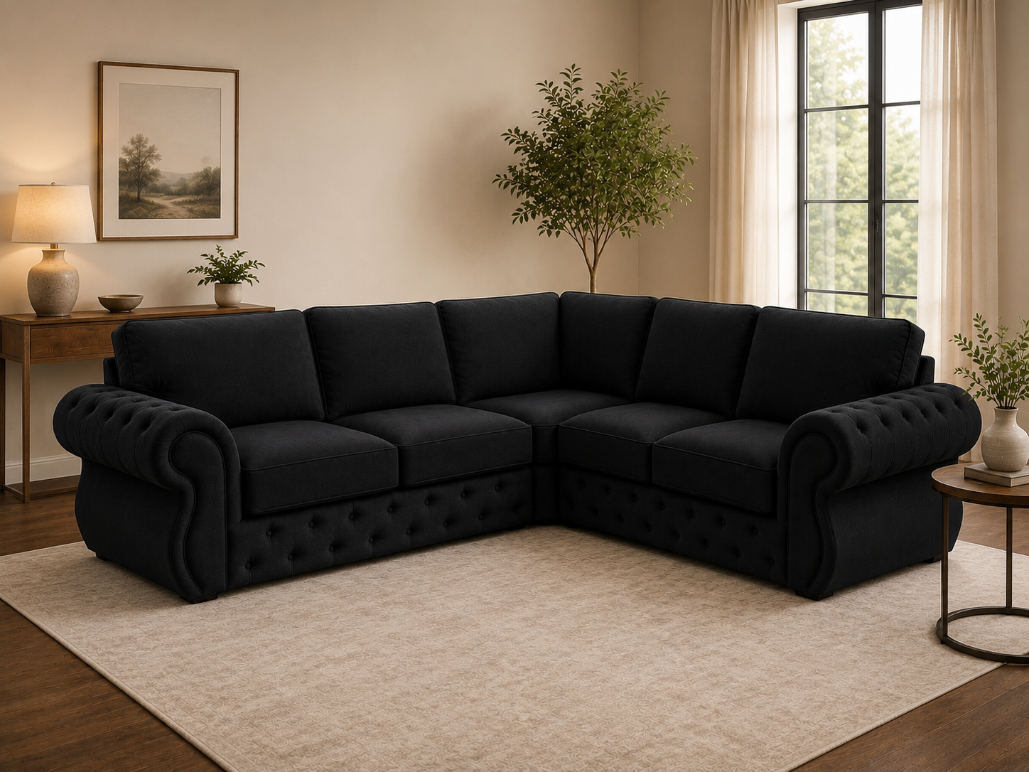 Rio Swan Chesterfield Corner (2c2) Sofa – Velvet Fabric