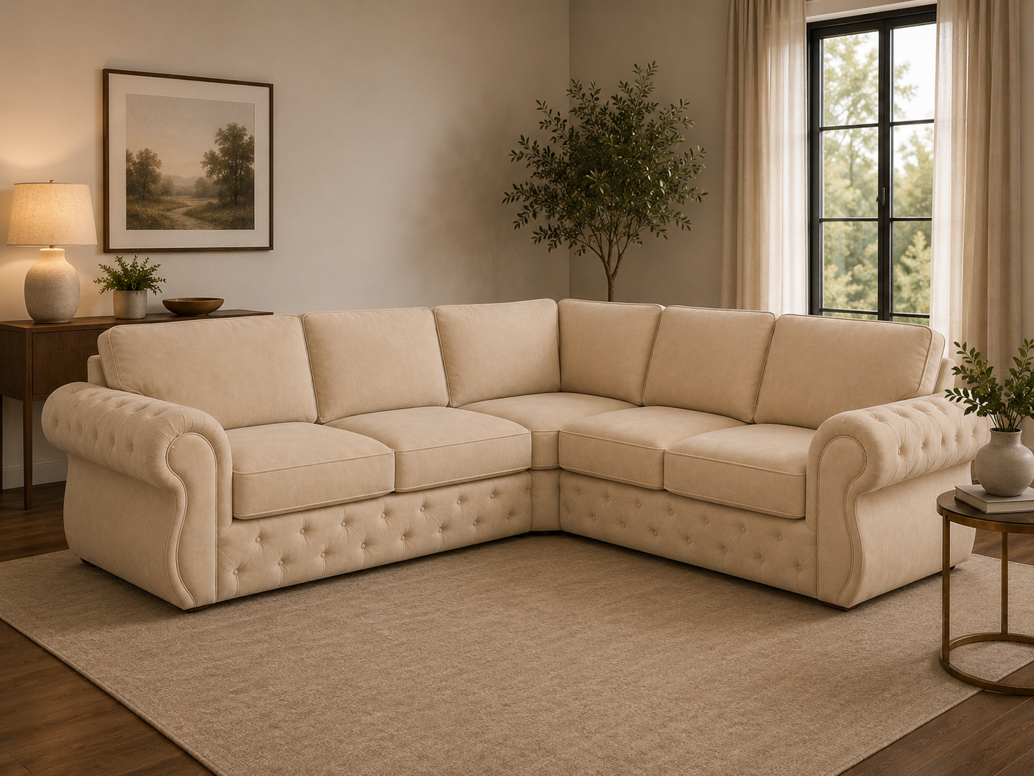 Rio Swan Chesterfield Corner (2c2) Sofa – Velvet Fabric