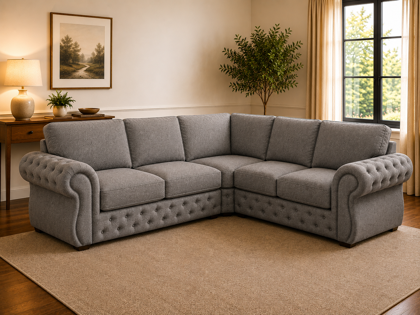 Rio Swan Chesterfield Corner (2c2) Sofa – Velvet Fabric