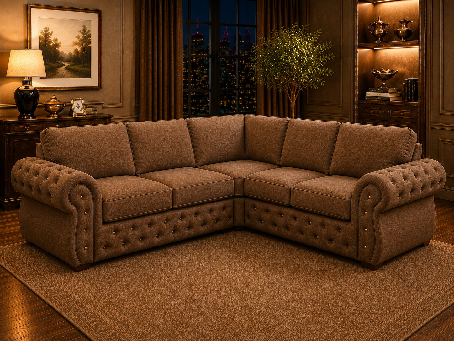 Rio Swan Chesterfield Corner (2c2) Sofa – Velvet Fabric