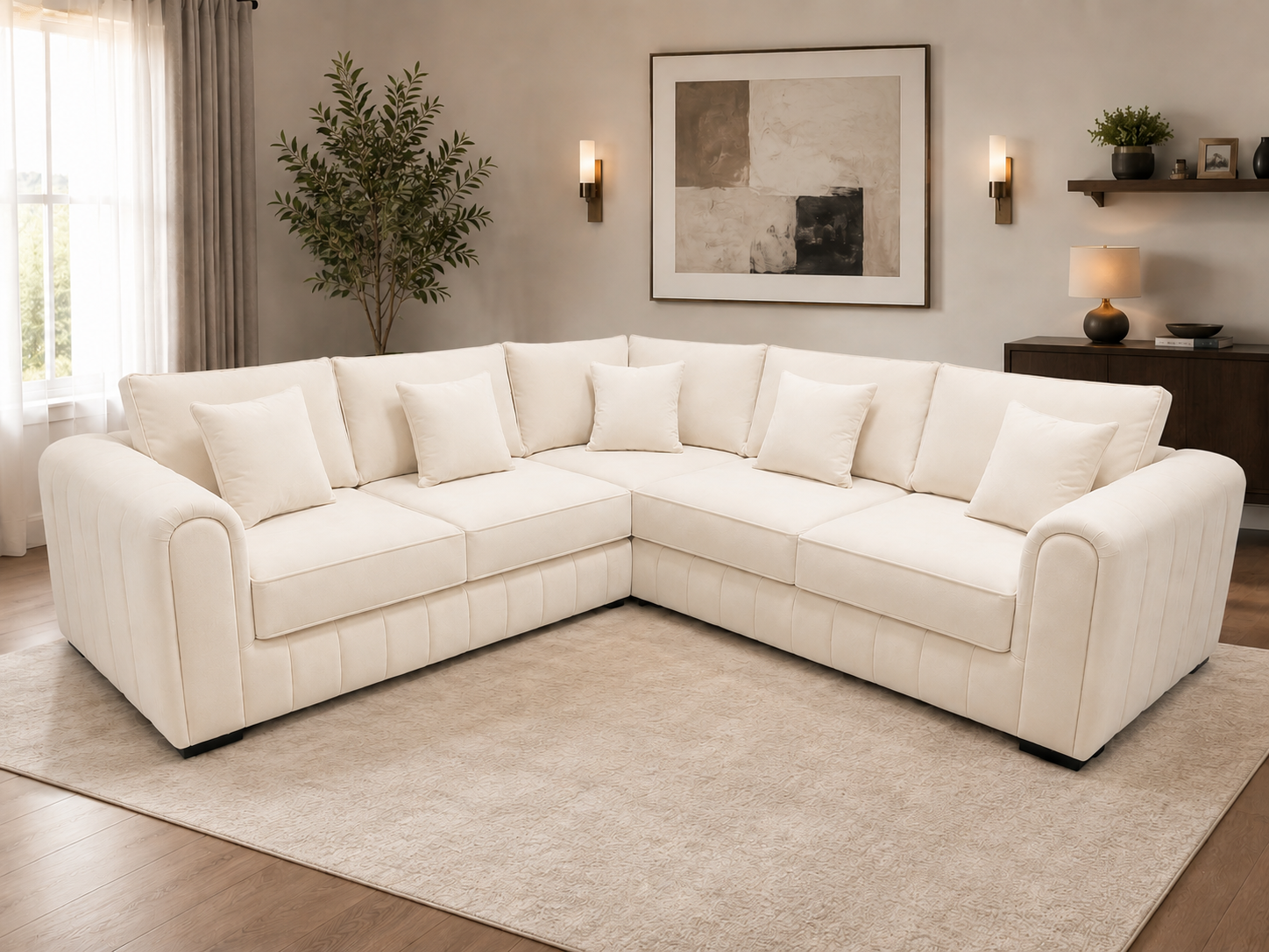 Lilly Plush Velvet Corner Sofa – Plain Fabric L-Shaped Sofa with Soft Cushions