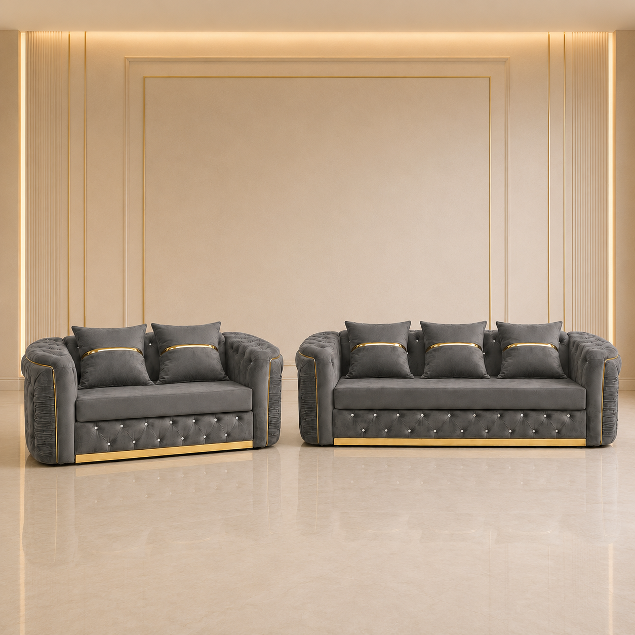 Ambassador Chesterfield 3+2 Seater Sofa – Velvet Fabric
