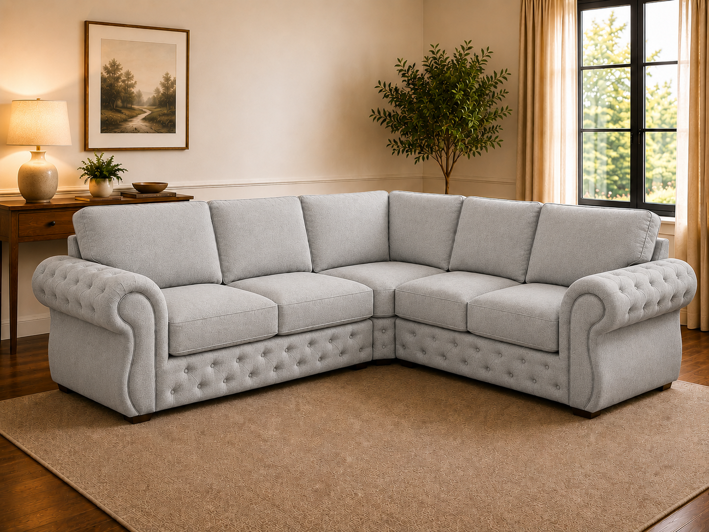 Rio Swan Chesterfield Corner (2c2) Sofa – Velvet Fabric