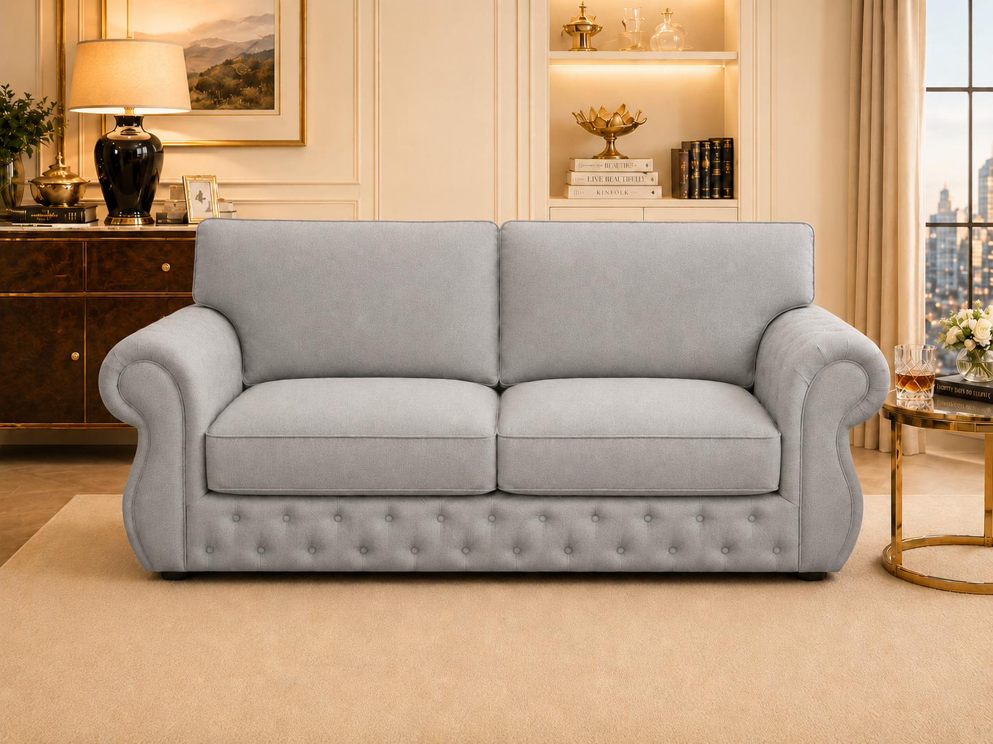 Rio Swan Chesterfield 3 Seater Sofa – Velvet Fabric