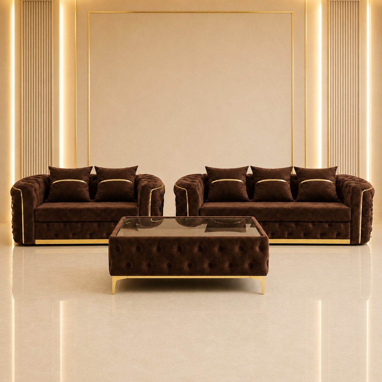 Ambassador Chesterfield 3+2 Seater Sofa Set with Matching Coffee Table – Velvet Sofa Suite