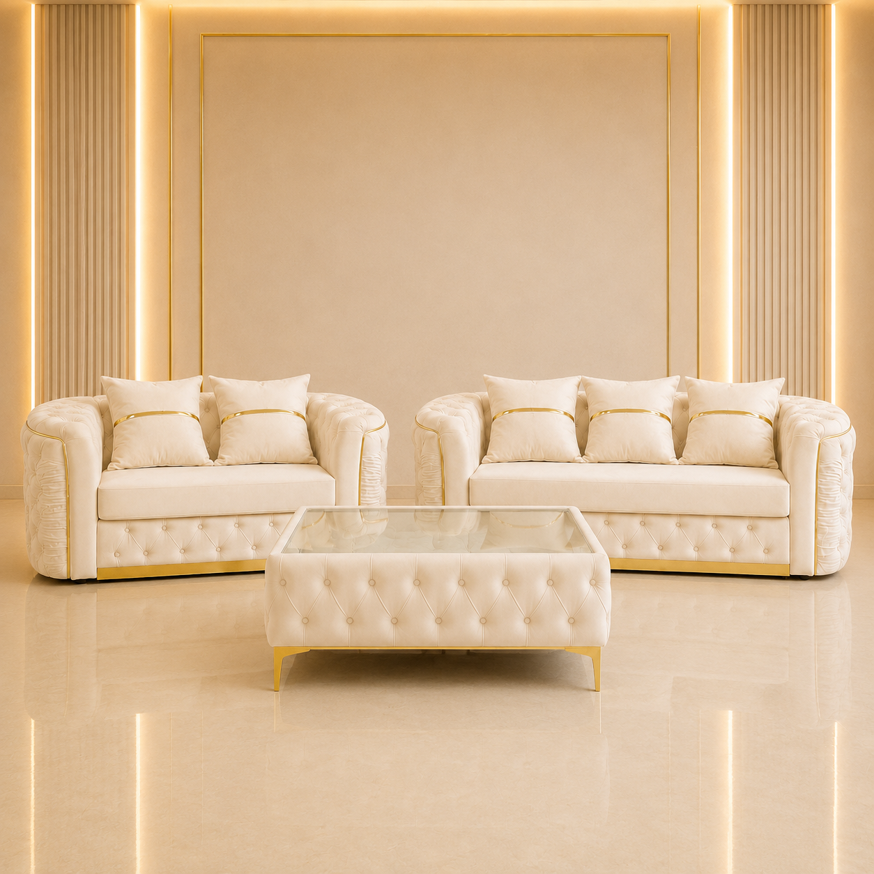 Ambassador Chesterfield 3+2 Seater Sofa Set with Matching Coffee Table – Velvet Sofa Suite
