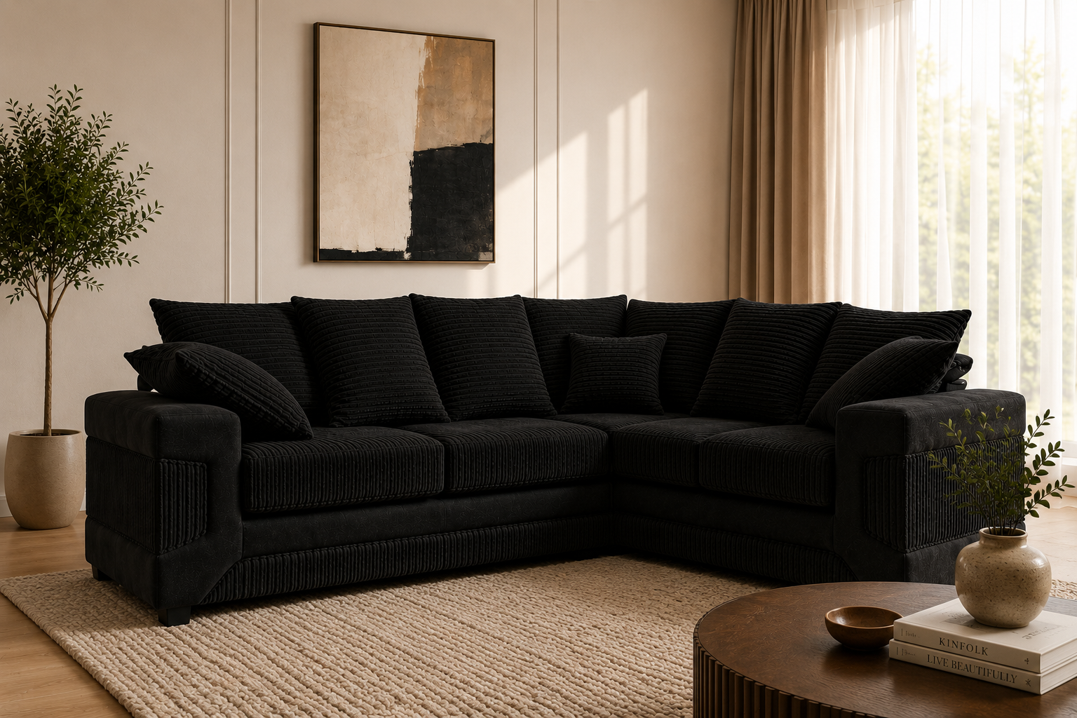 Denno Cord Fabric Corner Sofa – Modern L Shaped Sofa