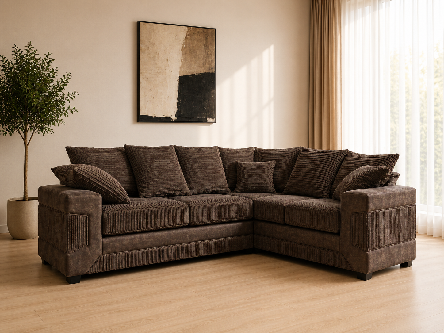 Denno Cord Fabric Corner Sofa – Modern L Shaped Sofa