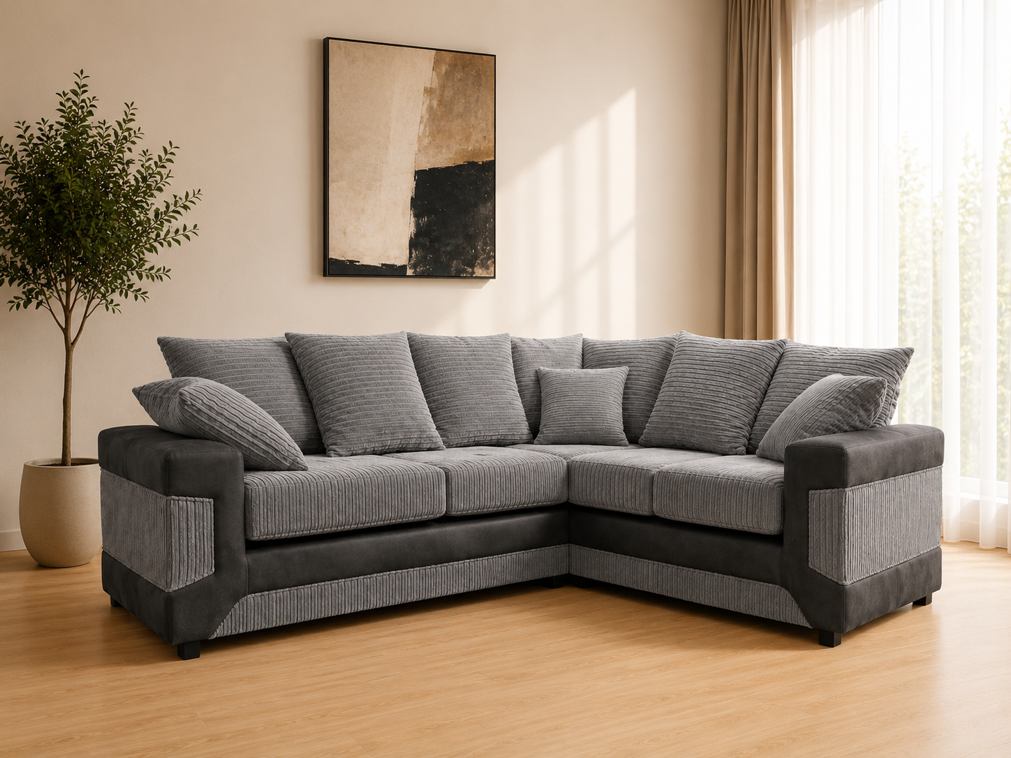 Denno Cord Fabric Corner Sofa – Modern L Shaped Sofa