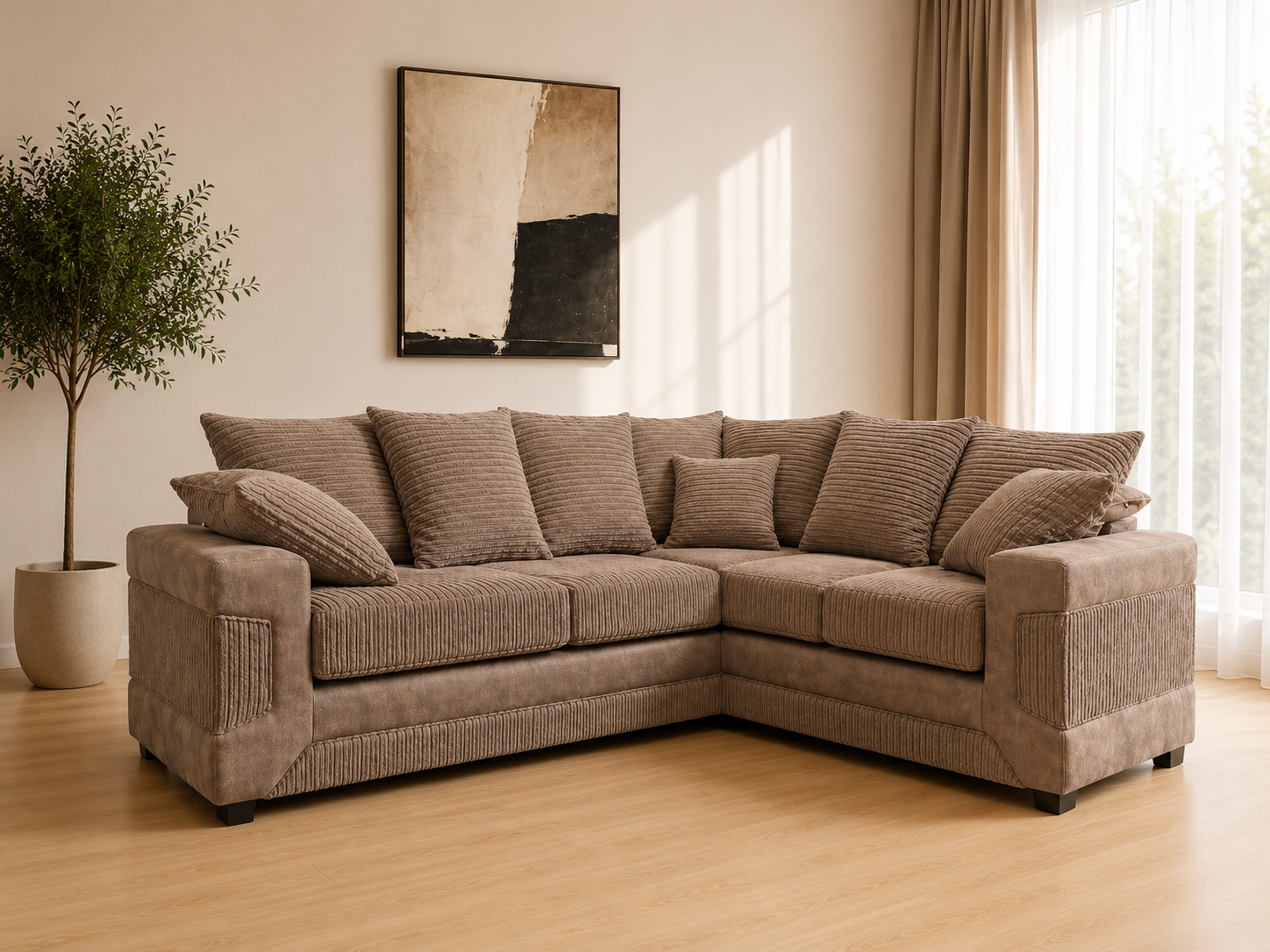 Denno Cord Fabric Corner Sofa – Modern L Shaped Sofa