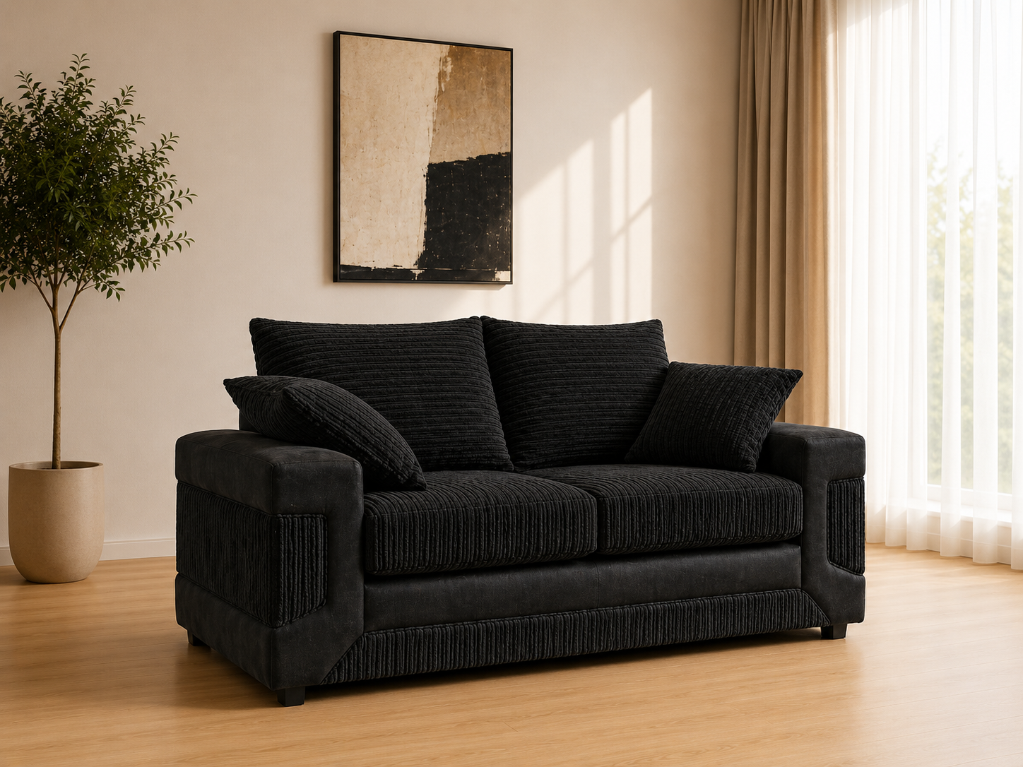 Denno Cord Fabric 2 Seater Sofa – Modern Compact Sofa