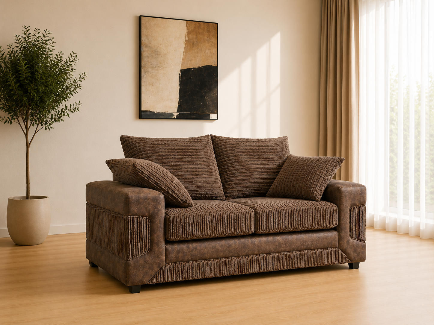 Denno Cord Fabric 2 Seater Sofa – Modern Compact Sofa