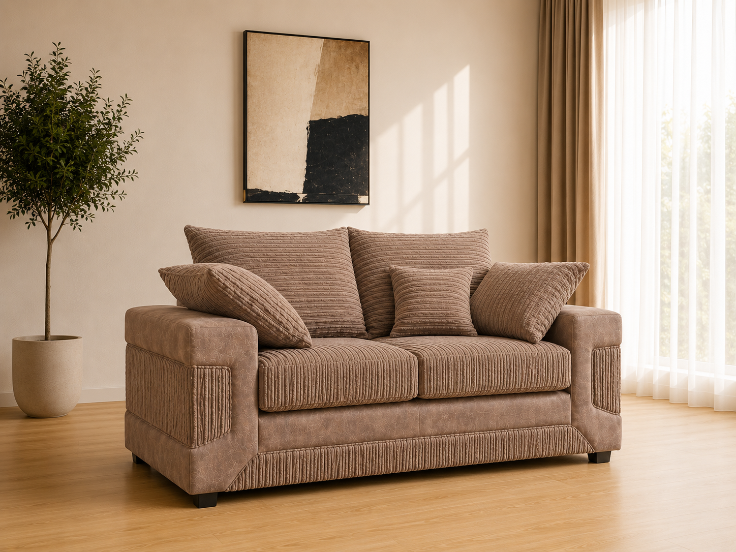 Denno Cord Fabric 2 Seater Sofa – Modern Compact Sofa