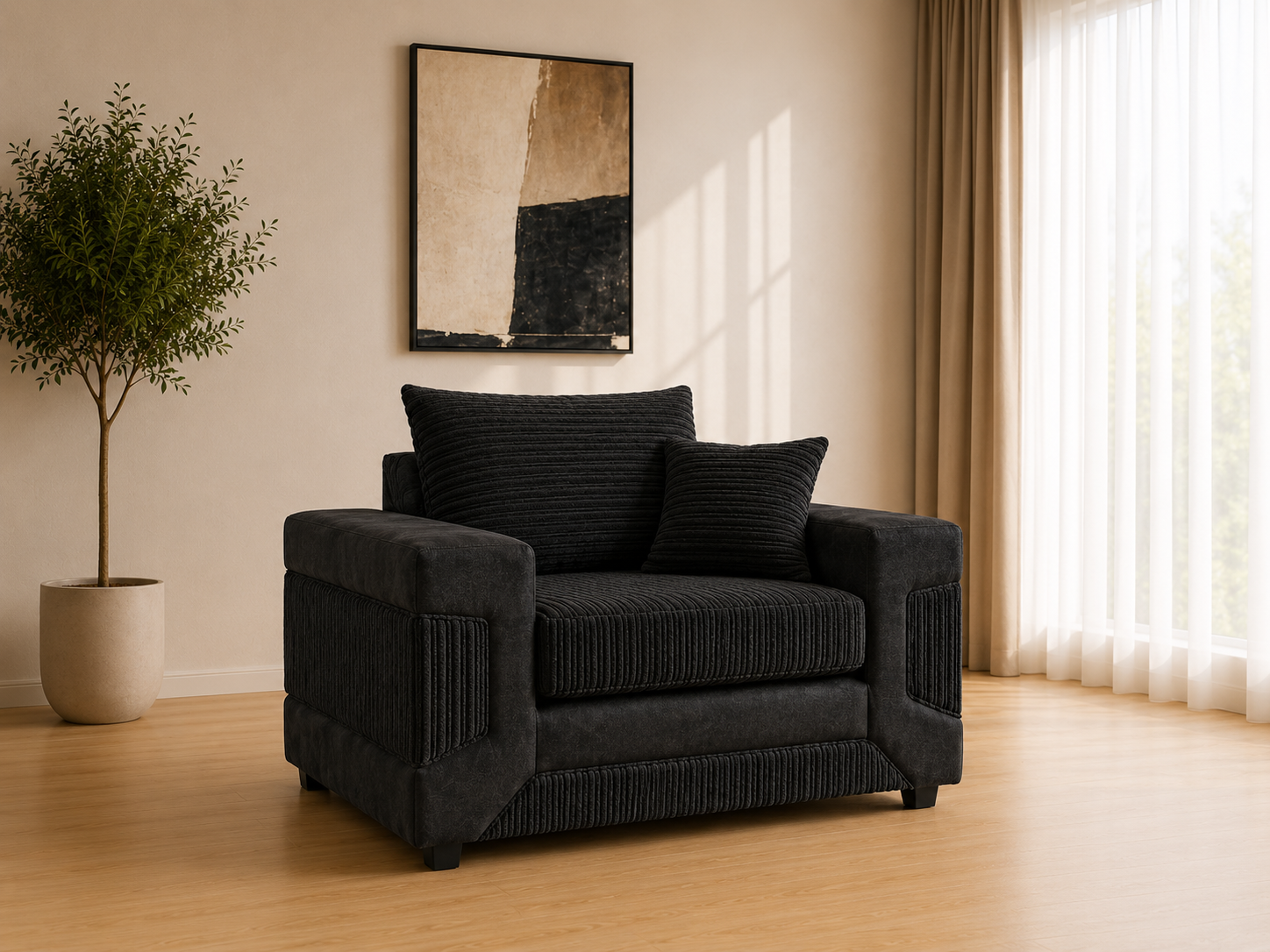 Denno Armchair – Modern Cord Fabric Accent Chair