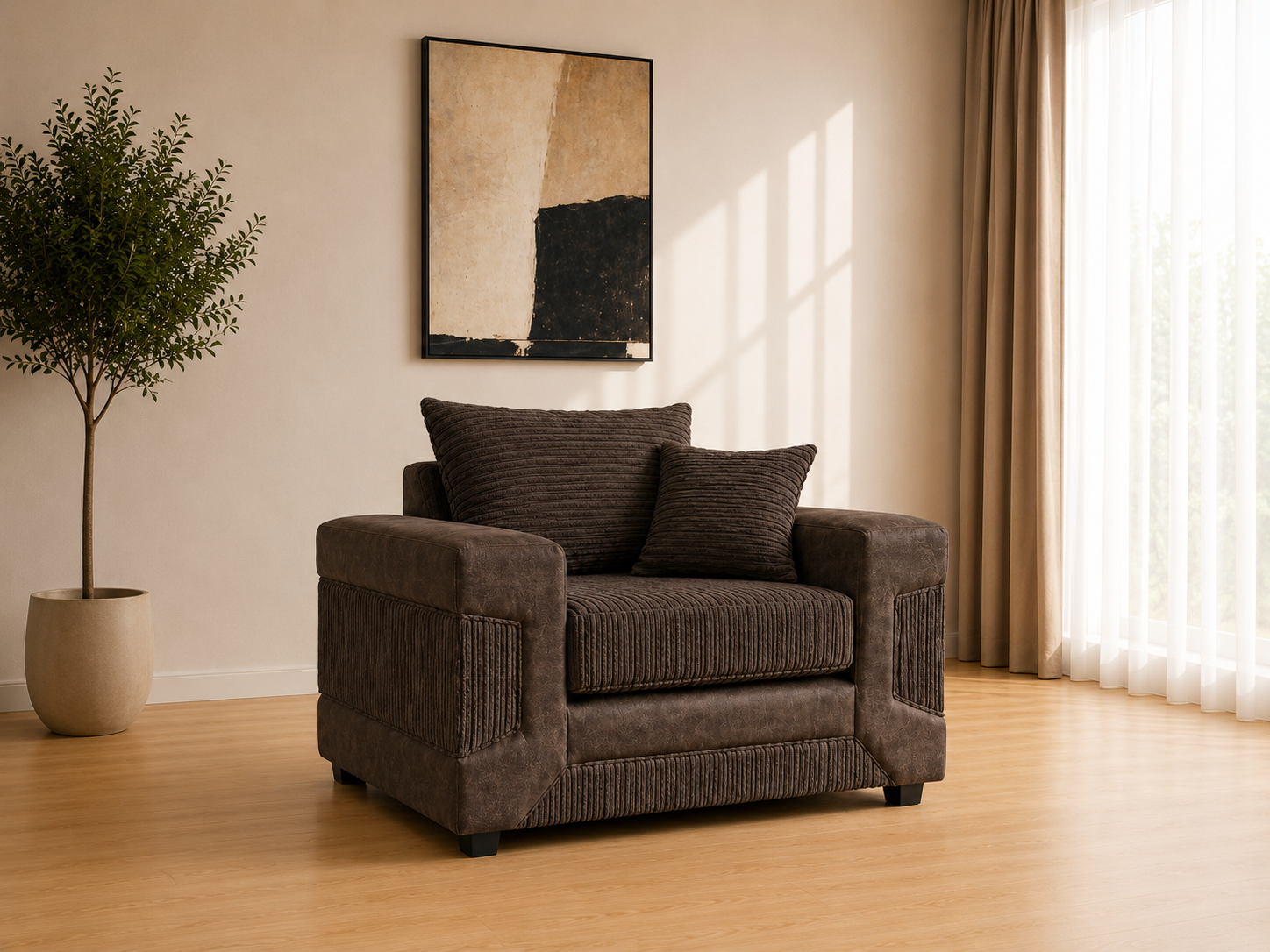 Denno Armchair – Modern Cord Fabric Accent Chair