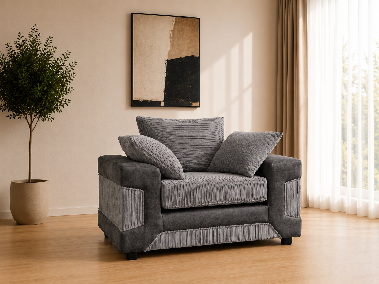 Denno Armchair – Modern Cord Fabric Accent Chair