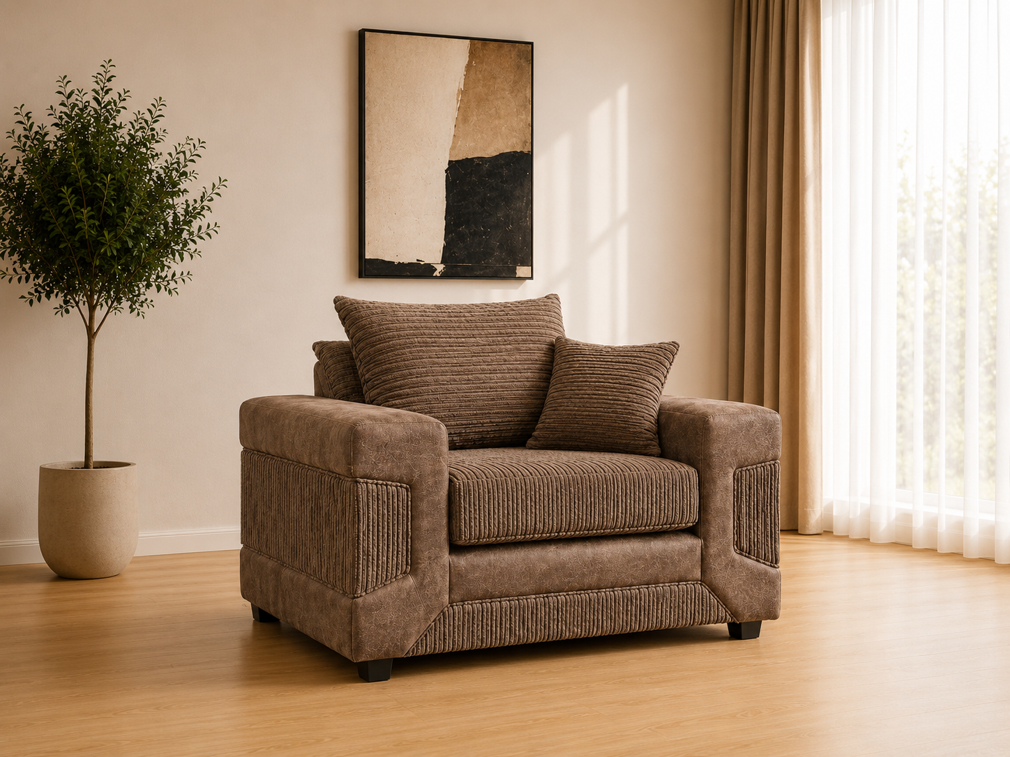 Denno Armchair – Modern Cord Fabric Accent Chair