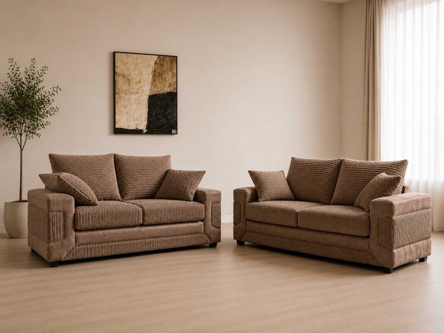 Denno Cord Fabric 3+2 Seater Sofa Set – Modern Living Room Suite