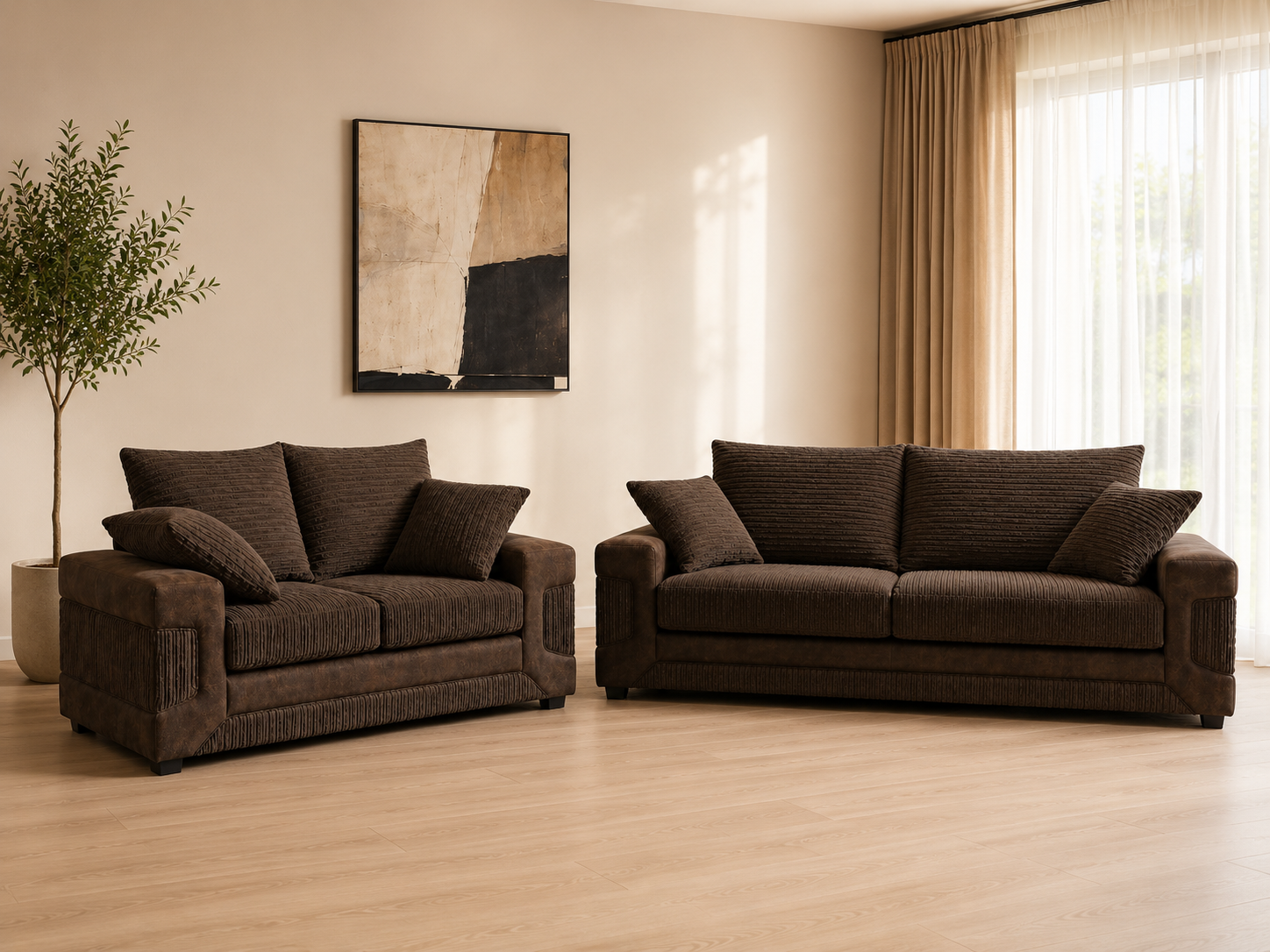 Denno Cord Fabric 3+2 Seater Sofa Set – Modern Living Room Suite