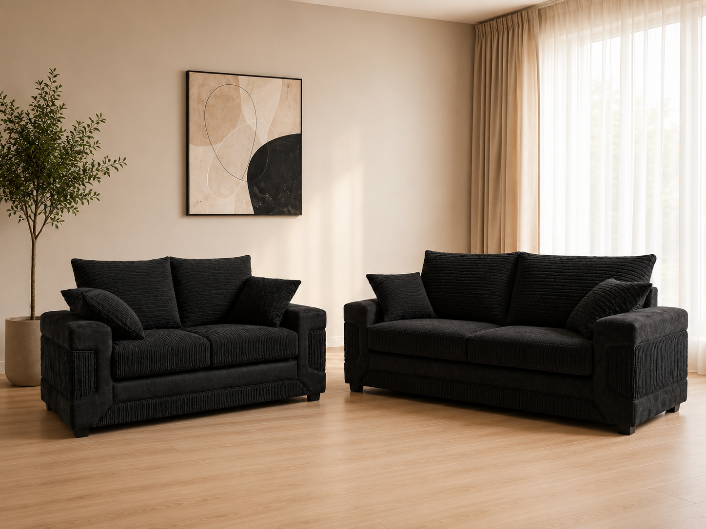 Denno Cord Fabric 3+2 Seater Sofa Set – Modern Living Room Suite