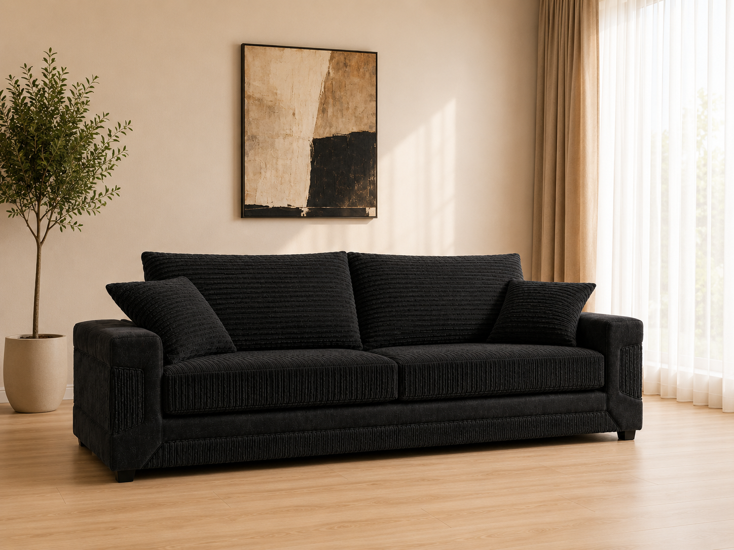 Denno Cord Fabric 3 Seater Sofa – Modern Large Sofa