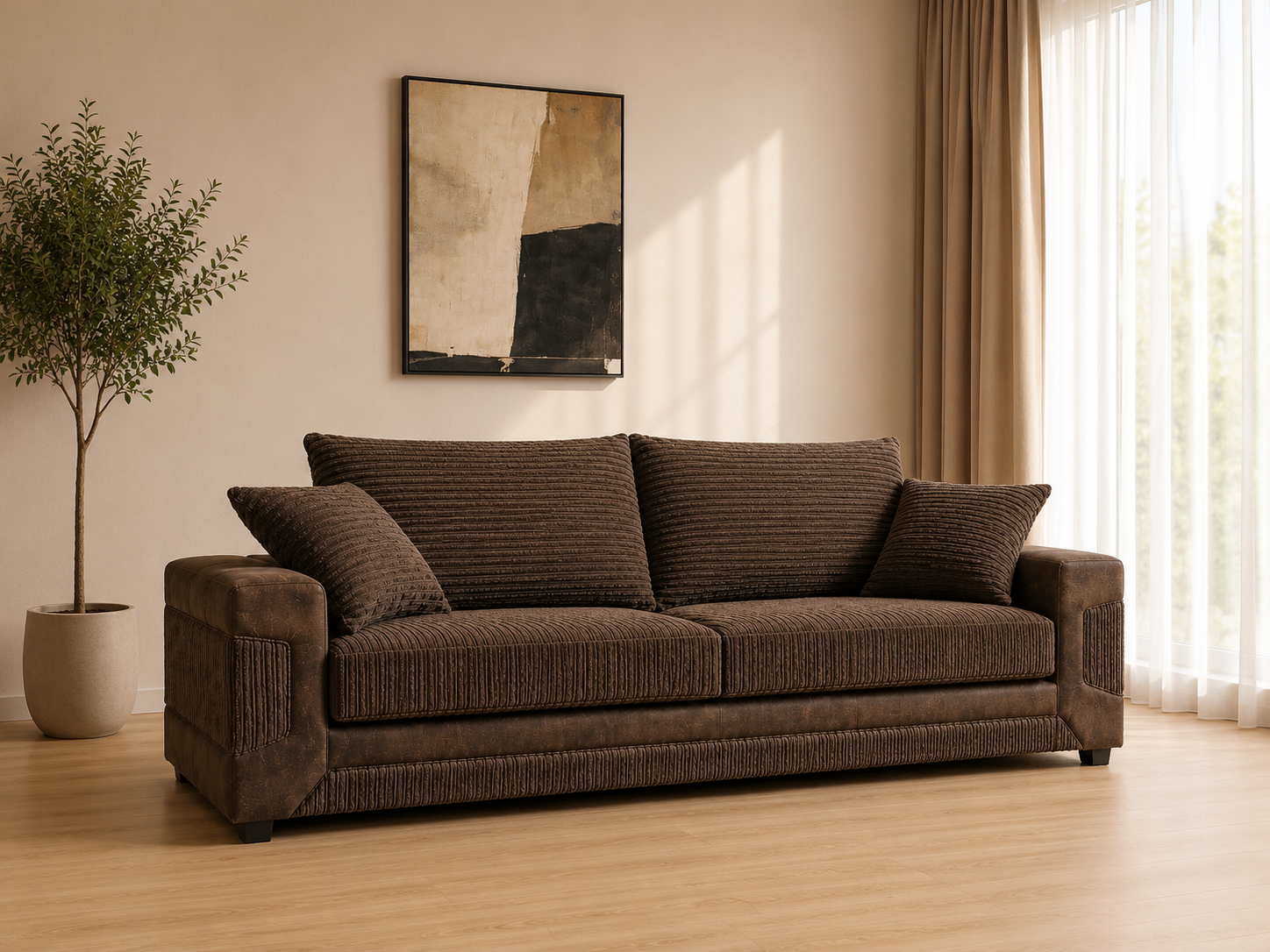 Denno Cord Fabric 3 Seater Sofa – Modern Large Sofa