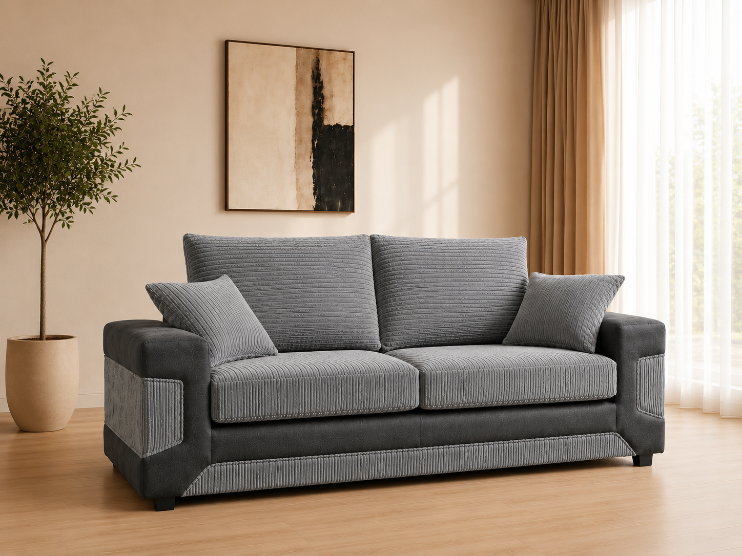 Denno Cord Fabric 3 Seater Sofa – Modern Large Sofa