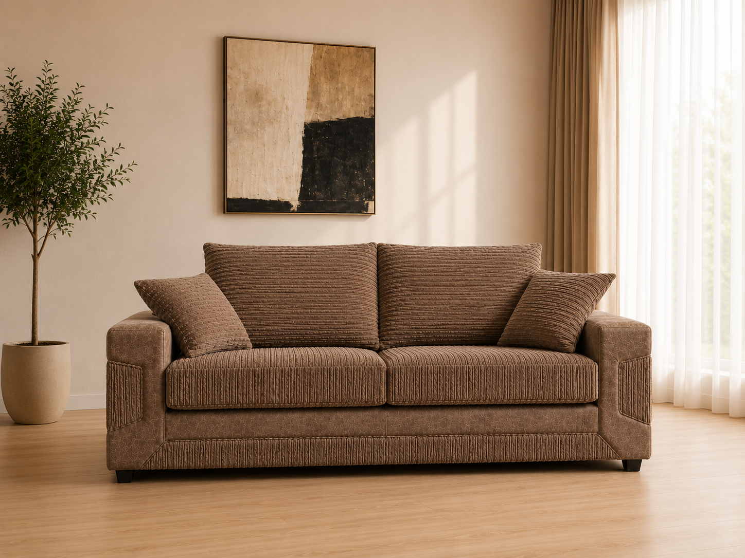 Denno Cord Fabric 3 Seater Sofa – Modern Large Sofa